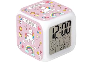 Cisixin 1 Pezzi Sveglia da Comodino,Sveglie Digitali per Ragazze,con Wake-up Light con Tempo 12/24 Ore,Data,Temperatura,Funzione Snooze,Wake-up Sveglia con Luce Notturna per Bambini