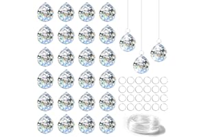 Soodyoow 24 Pezzi Acchiappasole, 20mm Acchiappasole Cristallos, Acchiappa-Sole in Cristallo, Prisma Sfera di Cristallo, per Lampadari, Soffitto, Giardini, Delle Nozze, con Filo Trasparente
