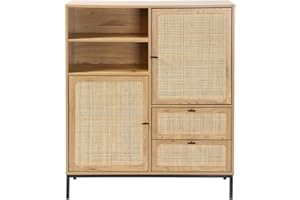 CASÂME Aparador Alto con Fachadas De Ratán Natural - L100 X H120 Cm - Jaya