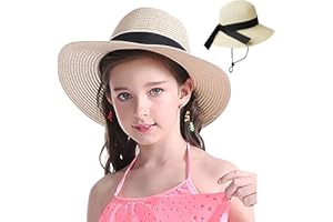 UTOWO Girls Floppy Straw Hat Sun Hat for Teens Summer Wide-Brim Beach-Cap UPF50+ (20.47" for 2-5T,21.26" for 5-9T)