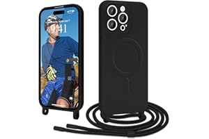 Ethanger Handykette für iPhone 15 Pro Hülle mit Band [Kompatibel mit Magsafe] Flüssig Silikon Magnetische Schutzhülle Necklace Handyhülle zum Umhängen Kordel für iPhone 15 Pro Black