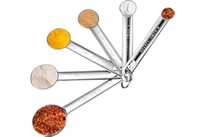 ERUINFANG Measuring Spoons, Set of 6 Stainless Steel Measuring Spoon Measuring Cups Kitchen Measuring Tools with Marked for Baking, Measuring Liquid and Solid