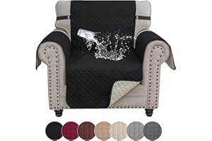 ‎YSTELLAA YSTELLAA Sofa Überzug 1 Sitzer, Sofaschoner Rutschfest Mit Armlehnen, Wasserdicht Sofabezug, Durable Sesselschoner, Couchschoner Sofa Cover, Sofaschutz Für Haustier Katze Hunde, Schwarz