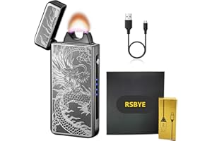 RSBYE Encendedor Eléctrico con Revestimiento de PVD, Mechero Electrico de Llama Grande, Encendedor USB con Arco Engrosado, Hermoso Electric Lighter, Regalos para Hombres (Dragón Negro)