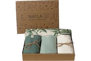 Nayla Muselinas Bebe Algodon 120x120 y 65x65-100% Organico con Gasas Grandes Suaves para Recién Nacido Muy Versátiles como Arrullo para Verano - Manta Ligera Color Verde Jungla.