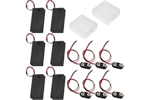 GTIWUNG 6PCS 9 Volt Battery Holder with Switch, 9V Battery Case with Switch, 6PCS 9V Battery Clips Connecter with Bare Leads and Hard Shell (Type I)+2 Pcs Battery Storage Case Holder Box