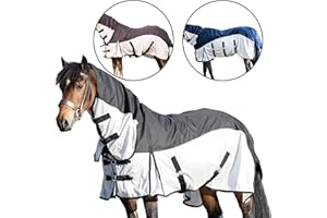 Equitack 600 Denier 2 in 1 Fly Lightweight Turnout Mesh Horse Rug |Waterproof Topline|Fixed Neck|Teflon Coated|Machine Washable Black/Silver 6ft 9