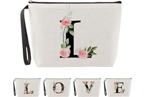 Blisswave Trousse de Toilette A-Z, Cadeaux Personnalisés pour Femmes, Fille, Maman et Amies, Noël, Anniversaires, Petite Trousse Maquillage Rose Élégante et Mignonne, Ornée de Vos Initiales (Beige)