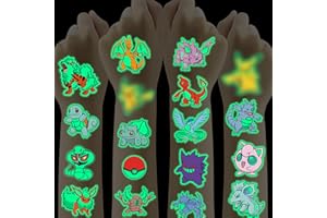 SUNYOVIME Tatouage Enfant Pocket Monster,12 Feuilles Fluorescent Tatouage Ephemere Enfant kit,Etanche Faux Tatouage pour Garçon Fille,Cadeau Anniversaire Invites Petit Cadeau Pinata