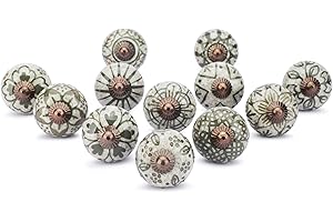 Ajuny Ceramic Knobs Handpainted Cupboard Drawer Door and Furniture Pulls for Kitchen Bathroom Dresser Decorative Handles Glossy Finishing Knob Green, Pack of 12