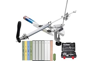 CWOVRS Affilacoltelli, RX-009 Affilacoltelli Professionale, Rotazione a 360°, Aggiorna Clip per Coltelli ad Angolo Fisso e Regolabile, Kit Sistema per Affilare i Coltelli da Chef, 10 Pietre Kit