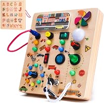 Do-Electr Busy Board In Legno - Cubo Attività 20-in-1 Per Bambini 1-2 Anni, Con Serrature, Lacci, Fibbie