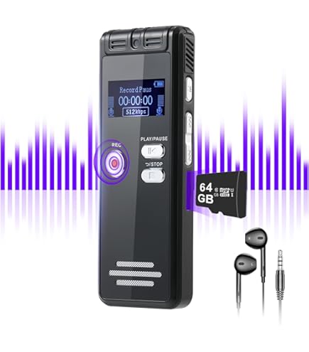 GLRACD Diktiergerät 64GB - Ultraflach 0,8cm Mit DSP Rauschfilter Für 80h Aufnahme