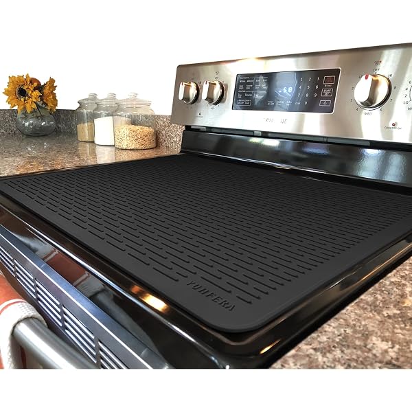 Electric Stove Top Cover - Heat Resistant Silicone Mat, 28x20", Dish Drying Mat, Black