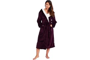 Habigail Ladies Hooded Luxury Plush Shimmer Fleece Dressing Gown Bathrobe