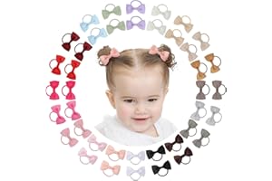 Jollybows 40PCS 2 Inches Baby Girls Hair Bows Ties Mini Boutique Elastic Hair Rubber Ribbon Hair Band Accessories for Kids Toddlers Infants, Dark Color