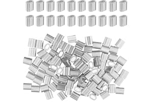 PRMAPE 100 Piezas Virolas de Aluminio, Manguito de Bucle de Aluminio, Mangas de Aluminio Clip de Un Solo Agujero Ovalado para Cable de 2 MM de Diámetr