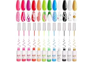 HIGSPE 12pcs Pintauñas Gel Liner, 8ml Esmaltes Semipermanentes para Uñas, Pintauñas Semipermanentes para Painting Liner, Liner Nail Gel Polish para Rayas Diseño de Uñas