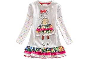 VIKITA Girls Dresses Cartoon Sequin Flower Embroidery Princess Casual Party Outfits for 1-8 Years