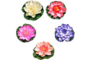 Simsky Lot de 5 Fleurs de Lotus Artificielles Flottantes, 10 cm Nenuphar Flottant Fleurs Artificielles, Nénuphars Artificiels, Lotus Artificielle avec des Feuilles, Lotus Artificielles Flottantes
