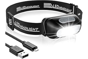 CIRYCASE Torcia Frontale, USB Lampada Frontale LED Ricaricabile, 5 modalità & Impermeabile, 60° Angolo Regolabile Torcia Testa Accessori per Torce da Campeggio Adulti e Bambini, Ideale per Corsa/Pesca