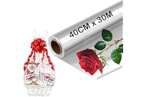 Spurly Cellophane Wrap Clear Wrapping Paper Roll 40cm x 30m Florist Cellophane Roll Packing Wrap for Bouquets, Birthday Gifts Hamper Basket, Valentine's Day, Flower Craft, 2.5 Mil Thickness