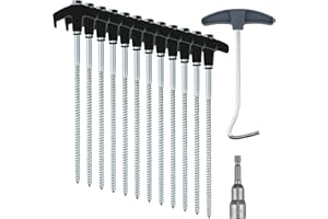 RHHGHY 12 X Piquetas Camping Suelo Duro, Piquetas de Acero Robustas con Soporte para Hilo Y Cuerda, Piquetas Camping Taladro con Mango en T, Piquetas Camping para Suelos Duros, Bosques