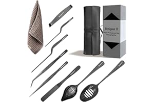Bonigour Chef Plating Tools, Professional Culinary Plating Tool Set, Stainless Steel Fish Tweezers, Pastry Spatula, Cake Decorating Tweezers for Molecular Gastronomy (Black)