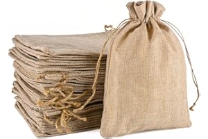 MAOOY 20 Stück Stoffbeutel Jutesäckchen 17x23cm Natur Jutebeutel, Geschenktüten Leinen Säckchen mit Kordelzug für Hochzeit, Geburtstag, Geschenk, Weihnachten, Adventskalender (Originale Hanffarbe)