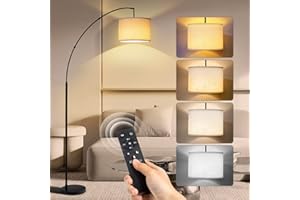 ‎OUTON OUTON Moderne Bogenlampe Wohnzimmer Stehlampe mit Fernbedienung, Dimmbar LED-Stehlampe mit stufenloser Farbtemperatur, mit weiß verstellbarem hängendem Trommelschirm für Wohnzimmer, Schlafzimmer