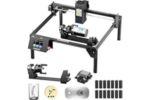LONGER Grabador láser 20W con asistencia de aire, CNC DIY para corte y grabado en madera, metal y vidrio, pantalla táctil 3,5", grabado a color, área 40×40 cm, rodillo giratorio 3 en 1