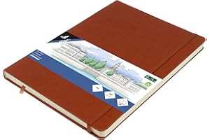 Kangaro Carnet de croquis A4, couverture rigide, en polyuréthane, 80 feuilles, 140 g, couleur crème, avec élastique et ruban