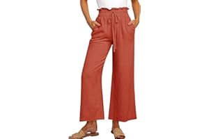 MAVIS LAVEN Damskie spodnie rekreacyjne, elastyczna talia, solidne, wygodne spodnie z szeroką nogawką i kieszeniami, S-XL, czerwony, M