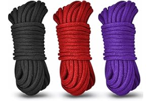 LUXOCARE Soft Cotton Rope Thick Cord - Durable Tying Rope,Twisted Cotton Knot,10m Long, 8mm All Purpose Cord for DIY Craft Projects,Hanging, Bundling,Gardening, Home Decor (3 Pack,Black/Purple/Red)