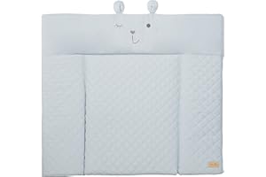 roba Matelas à Langer Imperméable 85 x 75 cm roba Style - Bords Rehaussés - pour Table à Langer - Sans Phtalate - Facile à Nettoyer - Bleu Clair / Visage d'Ours Benny