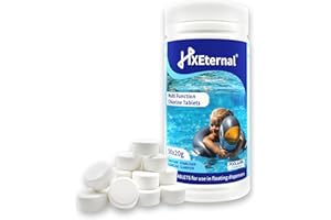 HXEternal 1 kg Multifunctional Chlorine Tablets, Suitable for swimming pool, Hot tub, Spa, 4-in-1 Dispenser Tablets,Pool clean tables, Clarifier for water, Swimming pools chemicals 50 x 20g 1KG