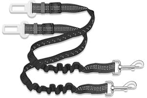 Zellar Dog Seat Belt, Adjustable Reflective Nylon Dog Cat Car Safety Seat Belt Lead with Elastic Bungee Buffer for All Cars, Pack of 2