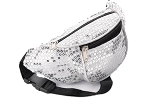 CHELSEA JONES White & Silver Sequin Fabric Bum Bag/Fanny Pack - Festivals/Club Wear/Holiday Wear