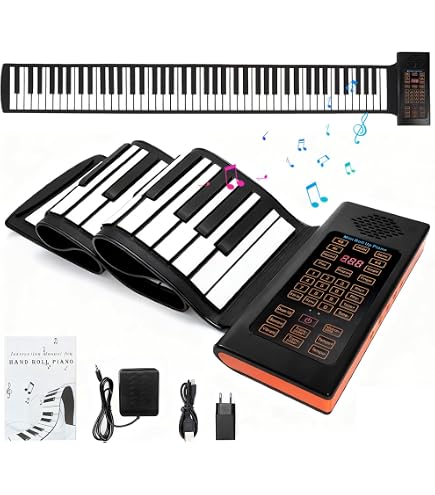 Pianoforte Roll Up, Pianoforte Pieghevole Portatile 49 Tasti Tastiera Musicale per Bambini Principianti(nero