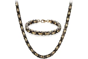 JewelryWe Jewellery Stainless Steel Chain Set of Necklaces and Bracelets for Men Black Silver Bracelets 8 mm Wide and 21.5 cm for Bracelet 22/24/26 Inch for Necklace
