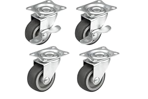 HRB 4er Set Lenkrollen mit Bremse, Möbelrollen klein mit max. Tragkraft 100 Kg/Rollensatz, drehbare Rollen für Möbel mit Rad Ø 40 mm, Gehäuse aus Stahl mit gummierten Räder (Silber)