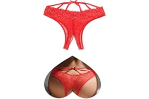 ohmydear Tanga de Encaje Erótica para Mujer Bragas Abiertas de Cintura Baja Ropa Interior Sexy la Entrepierna Abierta Tanga Eróticos Divertida con Correa Cruzada y Lazo