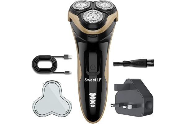 SweetLF Rasoir Electrique Homme Rechargeable Wet & Dry, Tondeuse à Barbe Haute Précision, Rasage avec 3D Têtes Rotatives, 100% Etanche&120 min d'Autonomie SWS7105 - Café Noir