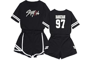 ENJOYYOURLIFE KPOP Straykids Camiseta Set Expuestos Pantalones Cortos Ombligo Traje De La Camiseta Stray Kids Bang Chan Changbin Hyunjin Han Felix Seungmin Crop Top T-Shirt