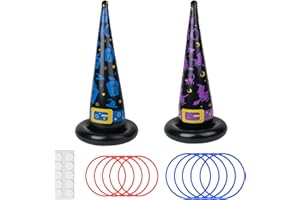 LEKABEE Gioco del lancio dell'anello Halloween, 2pz cappelli da strega gonfiabili con 10pz anelli di plastica per giochi di Halloween all'aperto e al chiuso