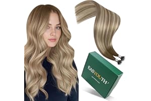 Easyouth Nano Extensions Real Human Hair Balayage Nano Extensions Real Human Hair Dark Brown Ombre to Light Brown Mixed Blonde Nanoloop Straight Extension for Volume 14 Inch 50g/50s #3/8/22