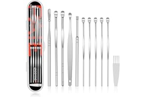 BUTBU Ear Wax Removal Kit, 11PCS Stainless Steel Ear Wax Remover, Portable ear Cleaning Set with Storage Box, Reusable Ears Curette, Ear-Cleaner Tools for Adults and Children (Silver)