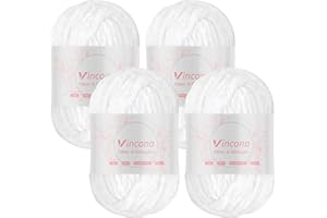 Vincona Fil chenille 4 x 100 g laine à tricoter - Doux laine crochet, chenille fil pour crochet tricot - 100% polyester - 4 x 120 m Super Soft Chunky Yarn - Aiguilles n° 5-6 Blanc