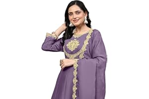 TRENDMALLS Damen Seidenstickerei A-Linie Kurta Hose Set mit Dupatta