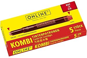 ONLINE 5x Recharges d'encre pour stylos-plumes I compatible avec LAMY, Pelikan etc I encre rouge I cartouches d'encre universelles pour stylo à plume et roller à cartouches, non effaçable